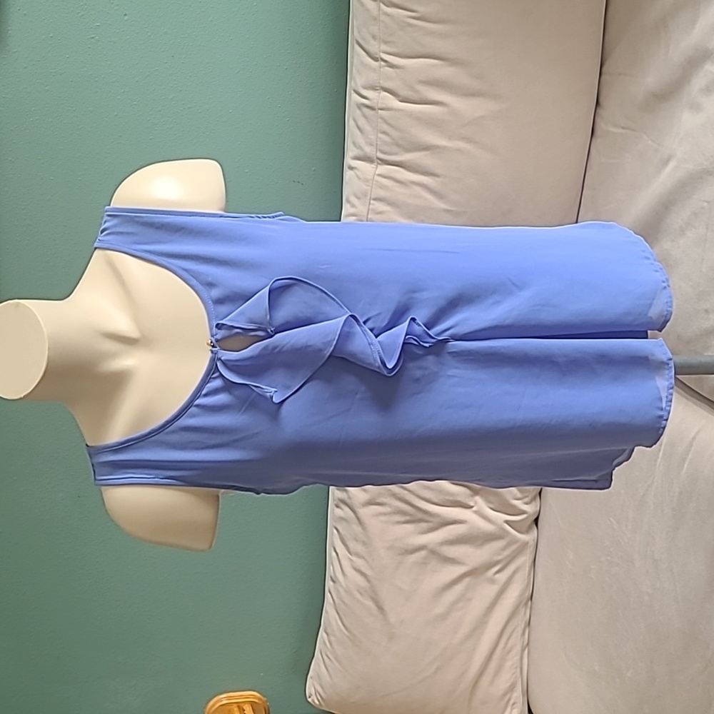 New York and Company Periwinkle Tank Blouse With Ruffles